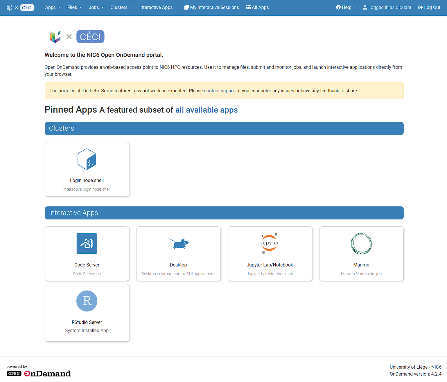NIC6 Web Portal dashboard